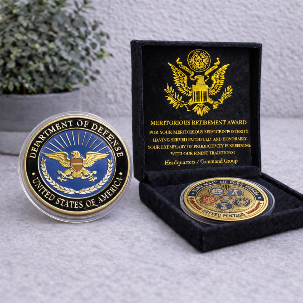 United States DOD-Pentagon Challenge Coin USAF-USMC-USN w/ Retirement Award