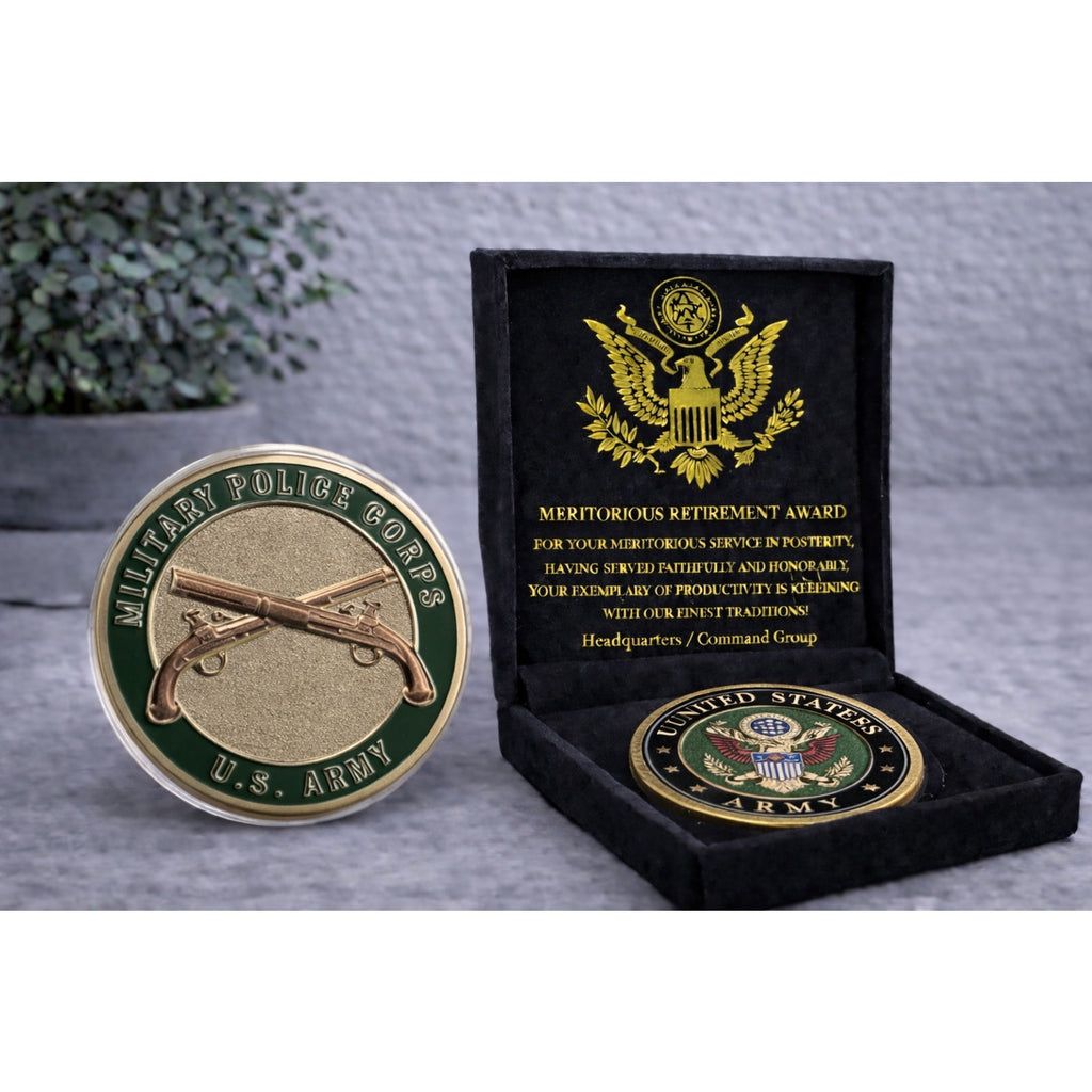 US ARMY MILITARY POLICE Challenge Coin w/ Retirement Award