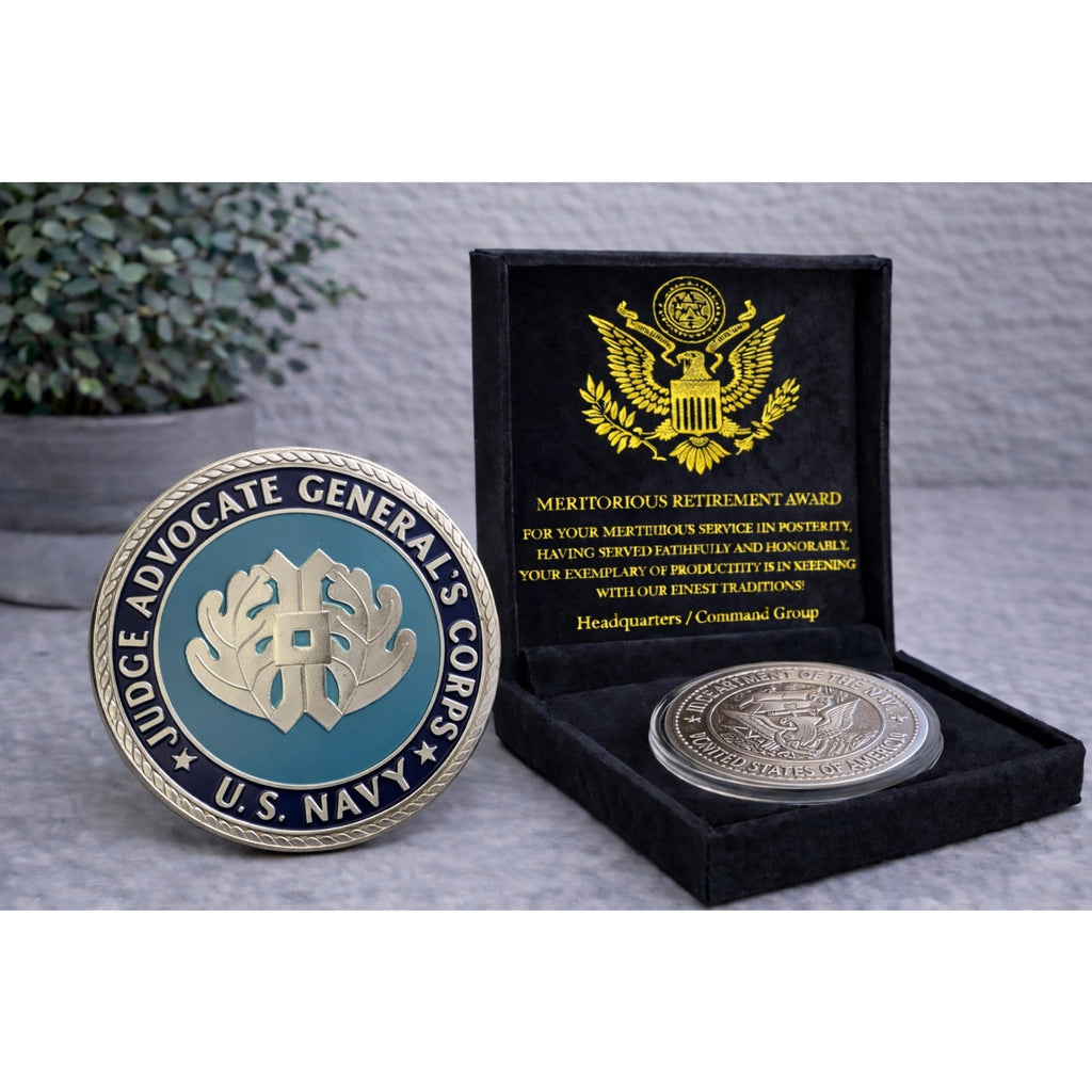 US NAVY (JAG) JUDGE ADVOCATE GENERAL'S CORPS Challenge Coin w/ Retirement Award