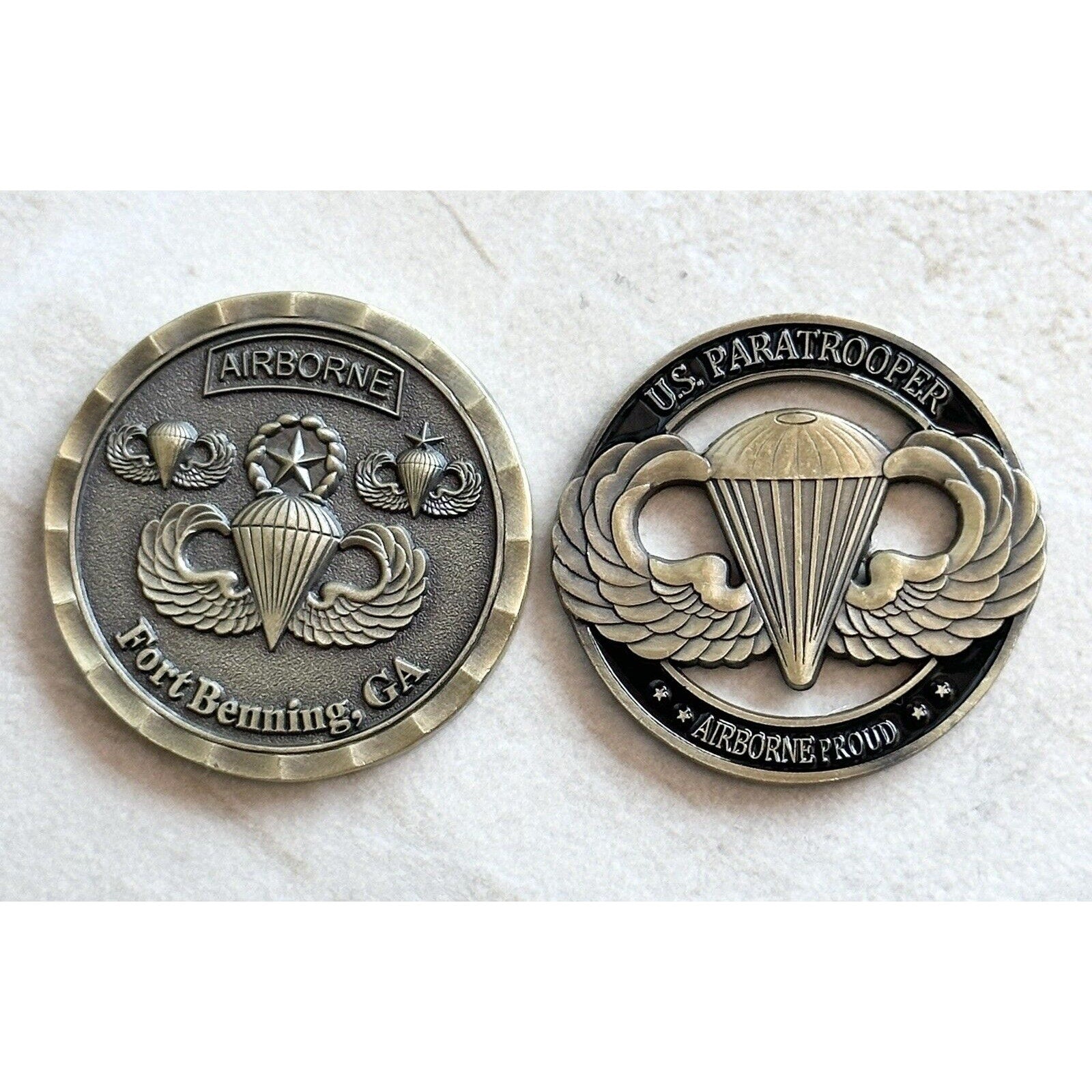 2pcs School Fort Benning GA And Paratrooper Airborne Challenge COIN