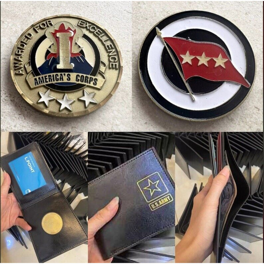 Original US Army 3 Star Of I Corps & Fort with Credential coin holder wallet