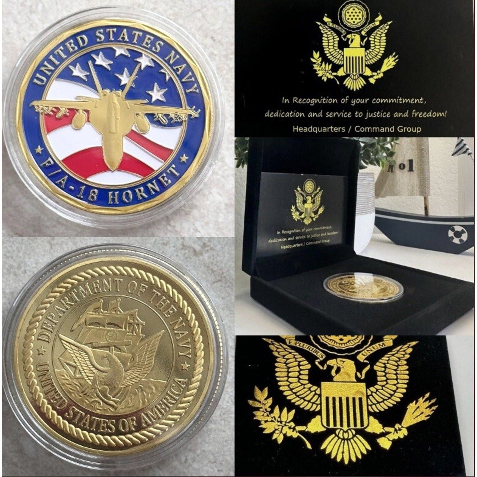 F/A-18 Hornet Challenge Coin USN US NAVY With Retirement Award
