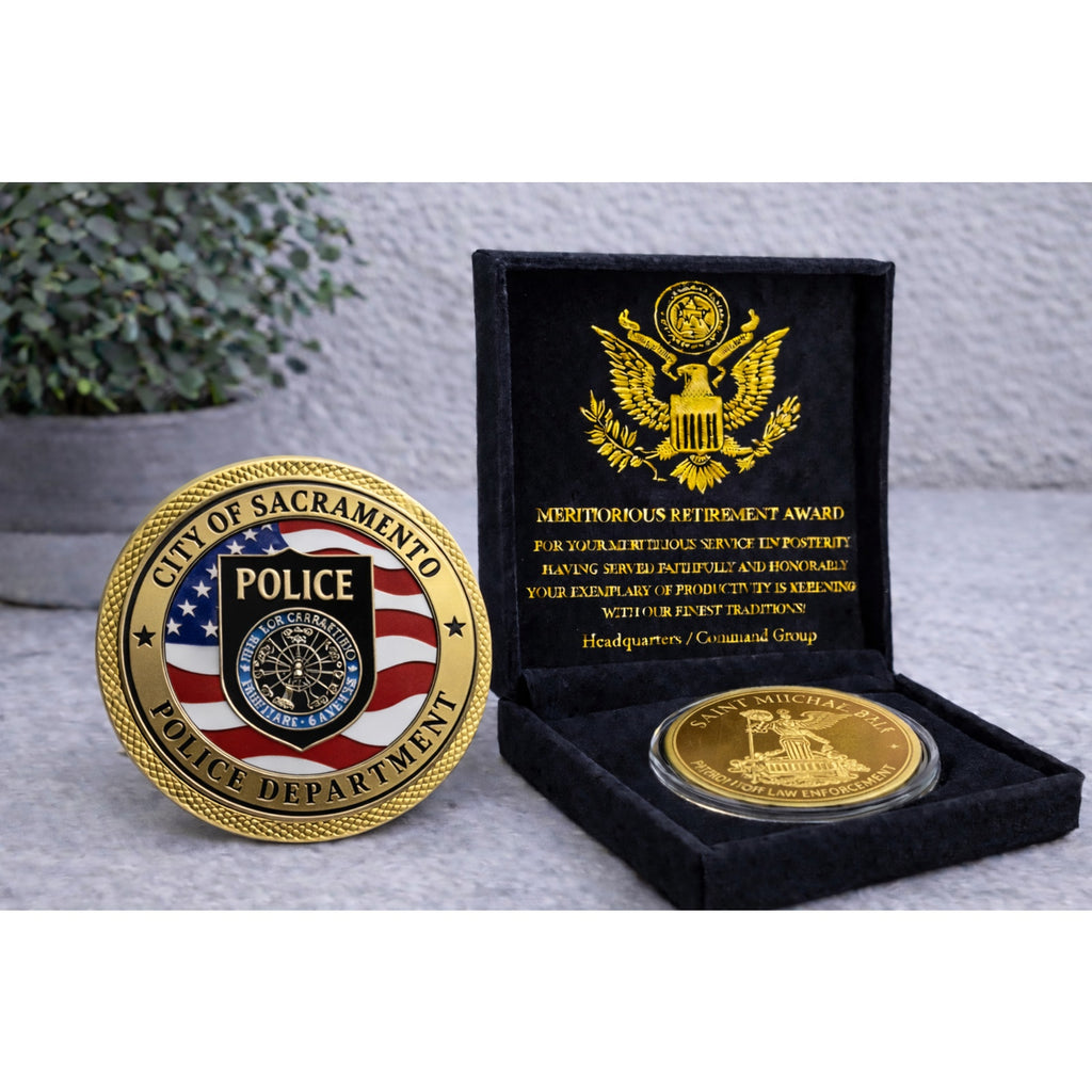 CITY OF SACRAMENTO POLICE DEPT CHALLENGE COIN USA w/ Retirement Award