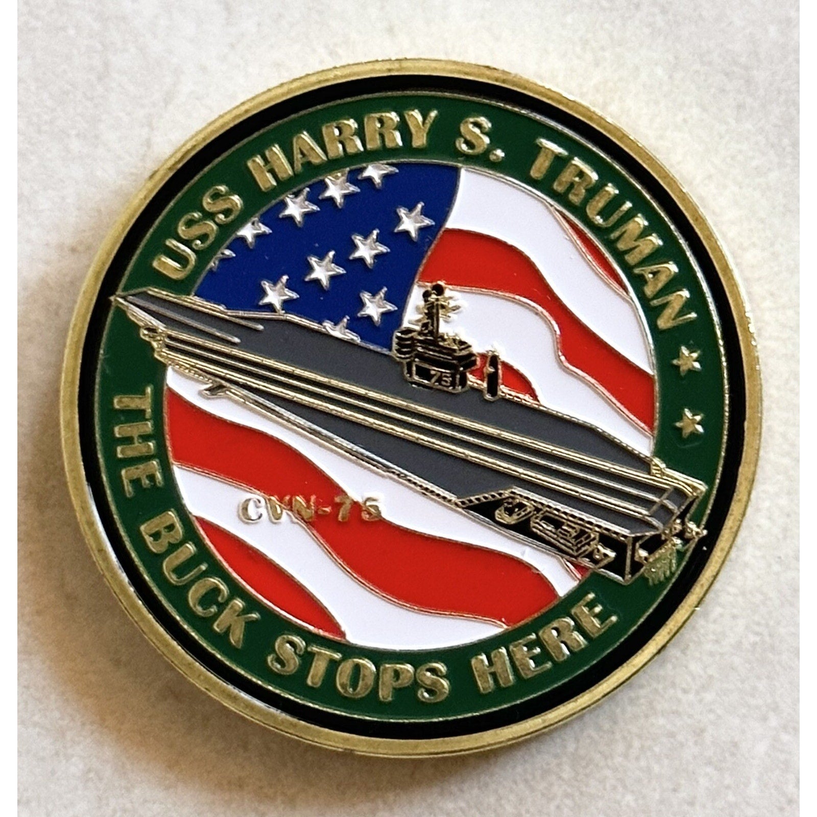 US NAVY USS PRESIDENT HARRY S. TRUMAN CVN-75 Challenge Coin w/ Retirement Award