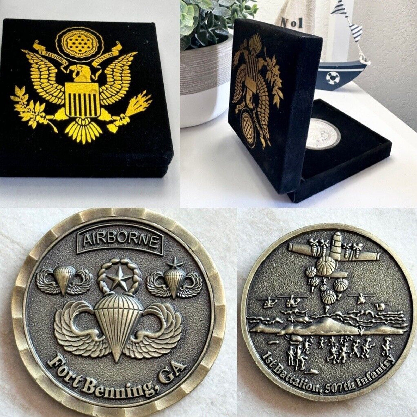 Rare US ARMY PARATROOPER AIRBORNE School Fort Benning GA COIN With Velvet Case