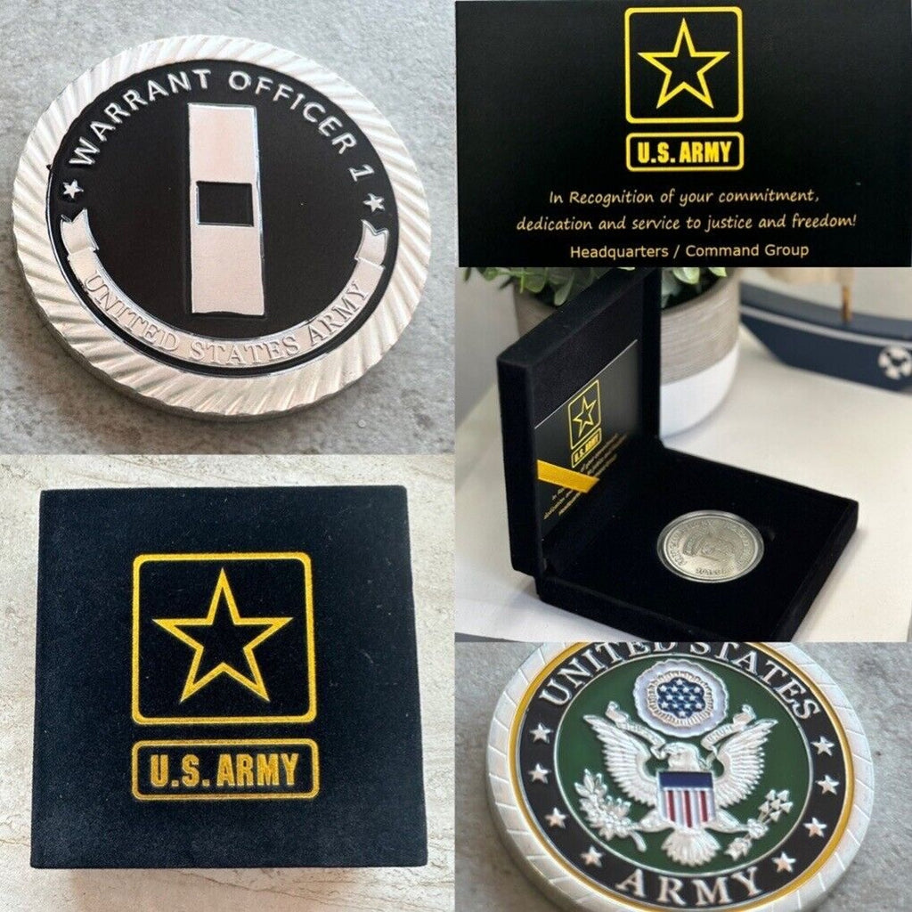 UNITED STATES ARMY WARRANT OFFICER 1 CHALLENGE COIN W Special Army Velvet Case