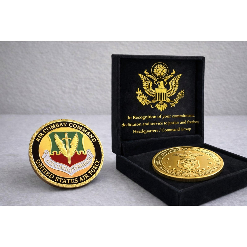 U S AIR FORCE AIR COMBAT COMMAND Challenge Coin w/ Achievement Award