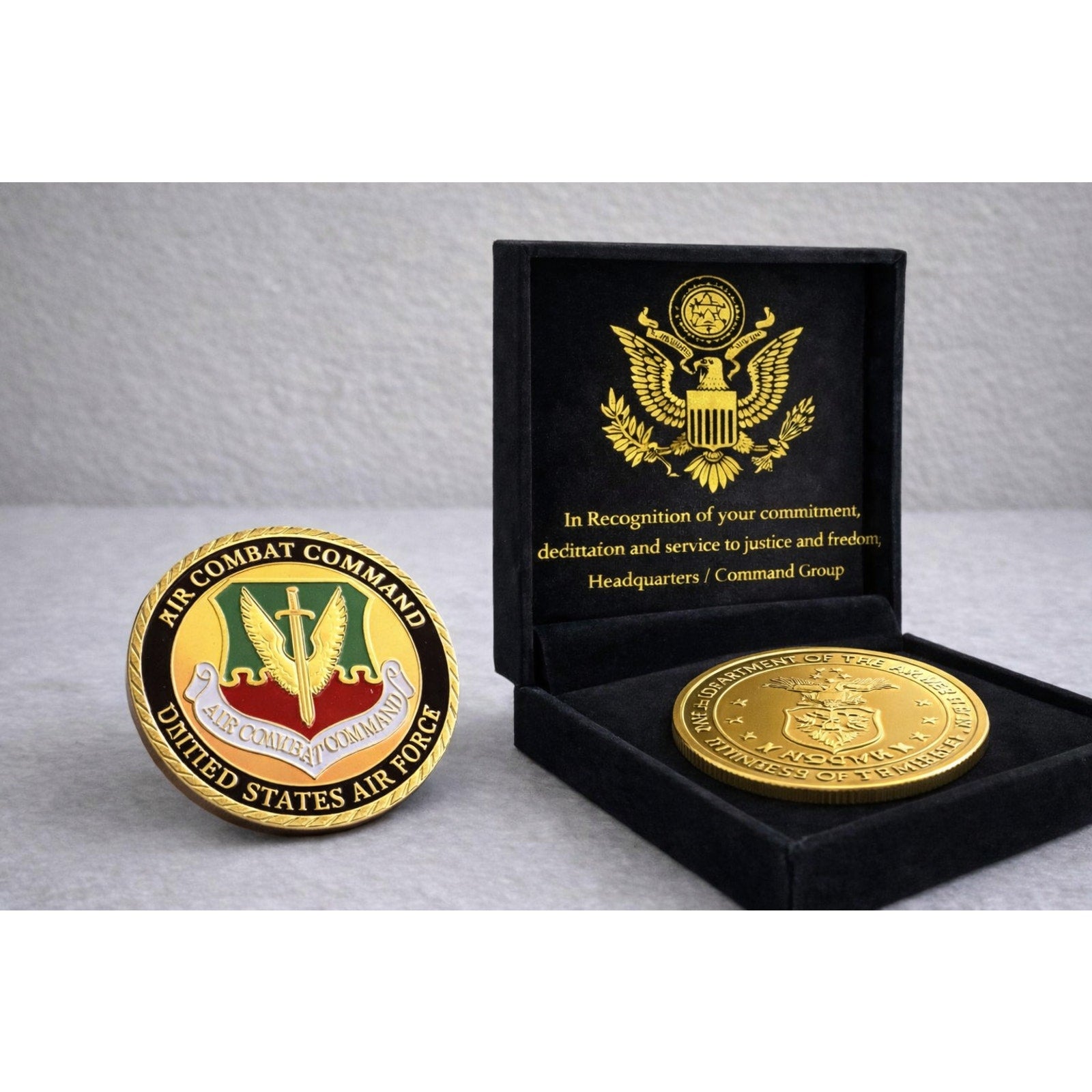 U S AIR FORCE AIR COMBAT COMMAND Challenge Coin w/ Achievement Award