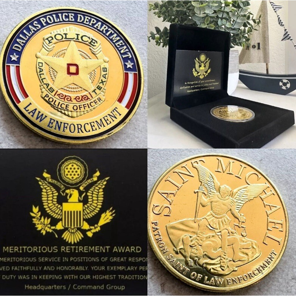 DALLAS TEXAS POLICE DEPARTMENT GOLD FINISH Coin 40mm New W/ Retirement Award