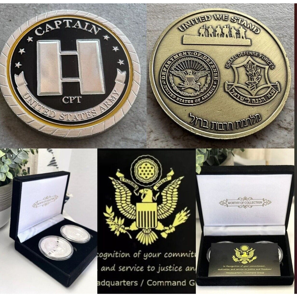2pcs Army Rank Captain O-3 And IDF NAVY JOINT OPERATION USS GERALD - Ford COIN