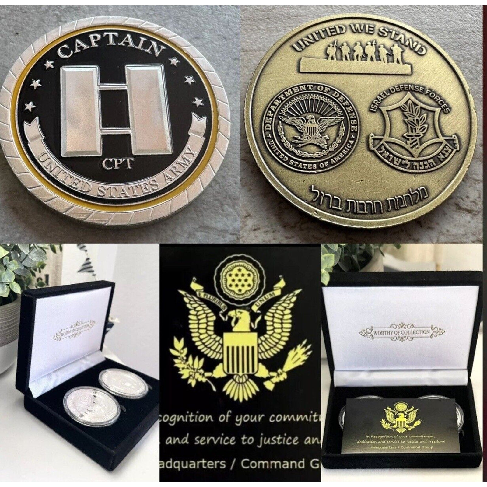 2pcs Army Rank Captain O-3 And IDF NAVY JOINT OPERATION USS GERALD - Ford COIN