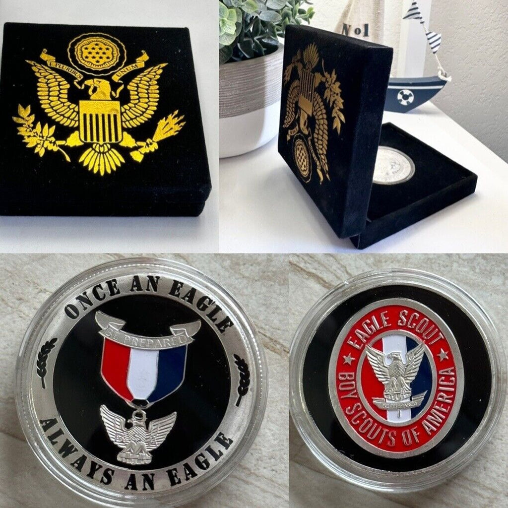 EAGLE SCOUT Challenge Coin Boy Scouts Of America with Special Velvet Case