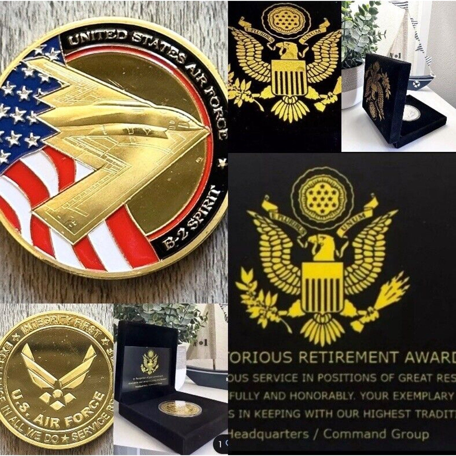 U S AIR FORCE B-2 SPIRIT (Stealth Bomber) Coin With Retirement Award