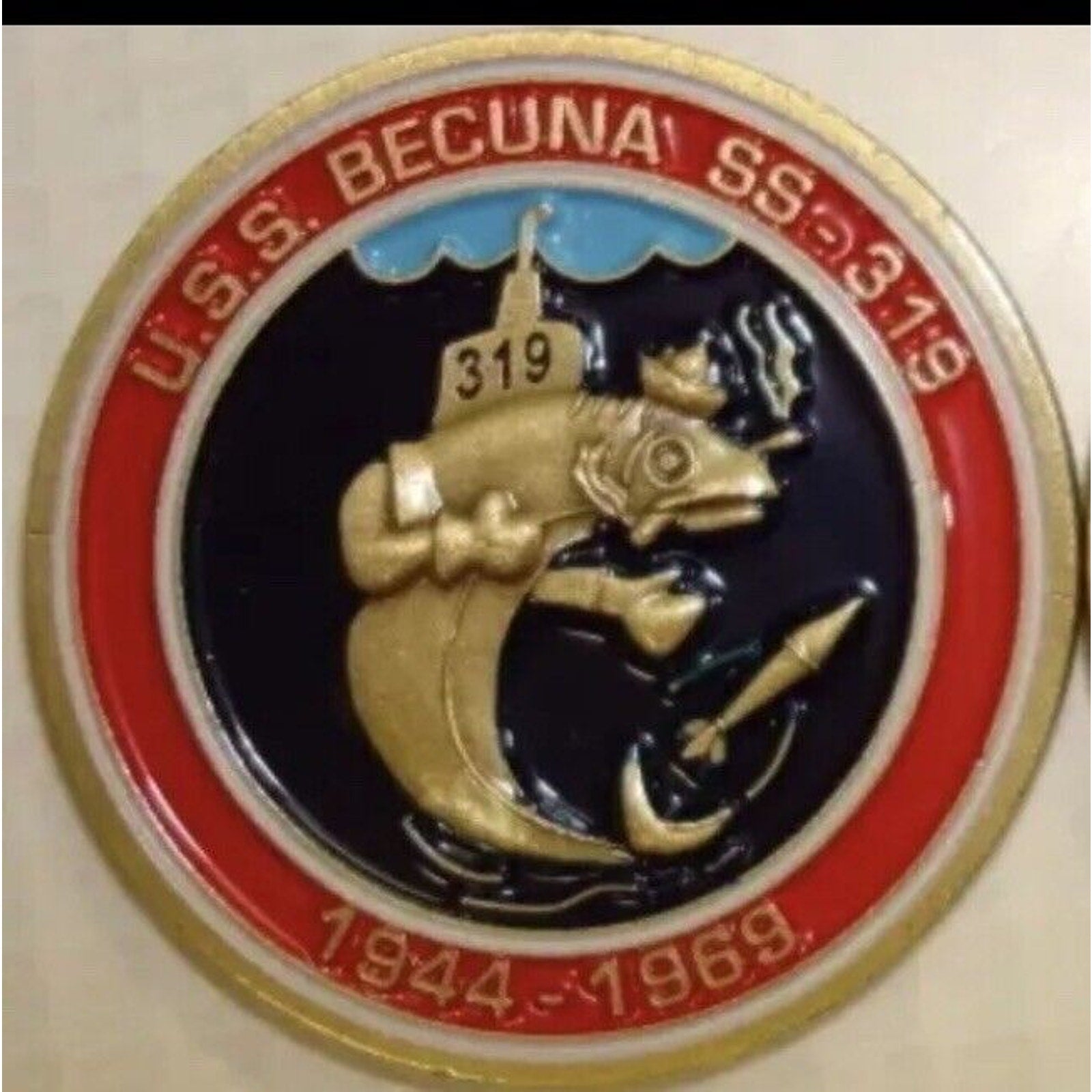 Rare USS Becuna SS 319 Submarine Challenge Coin USN