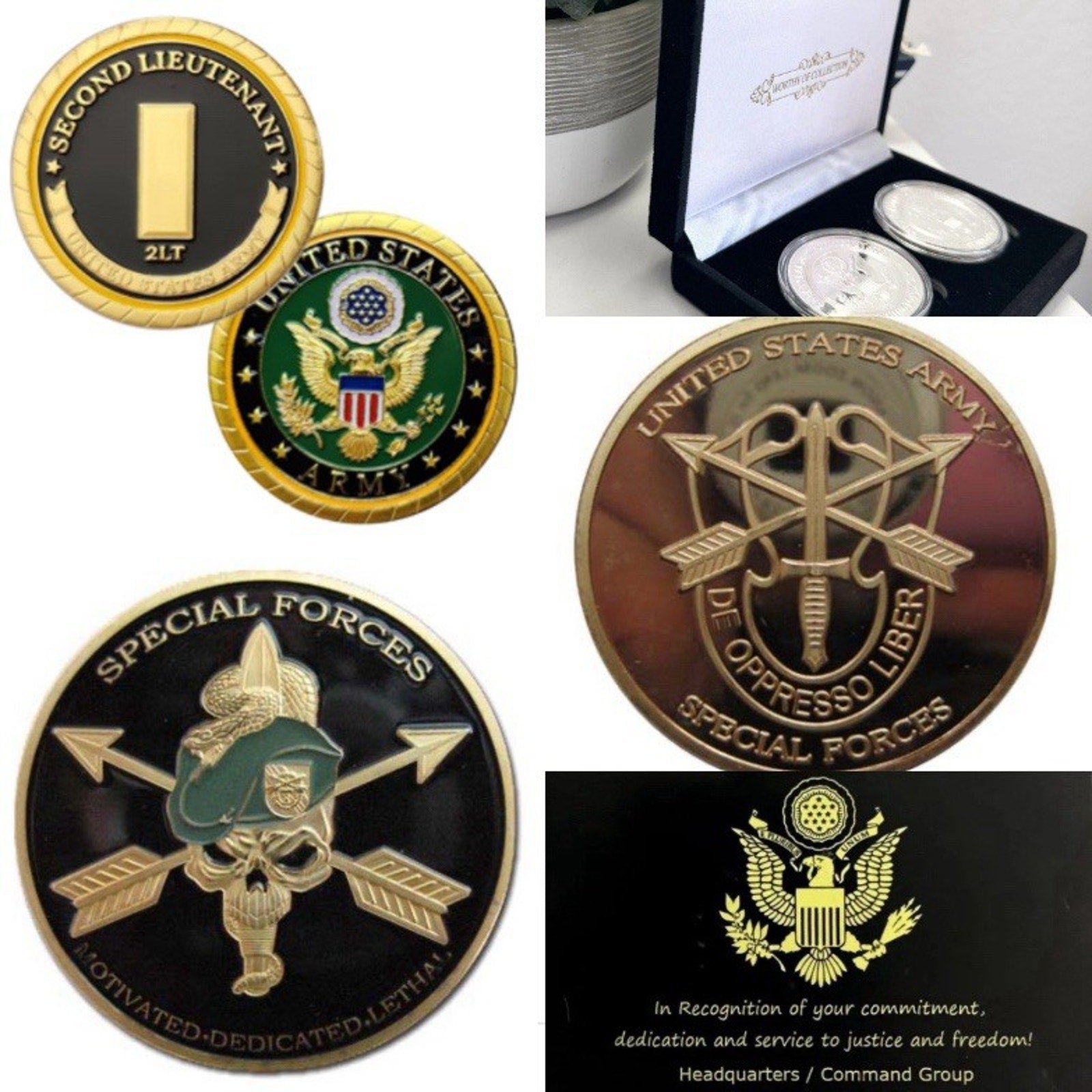 2pcs Army Rank 2LT 2nd O-2 And Special Forces Coin