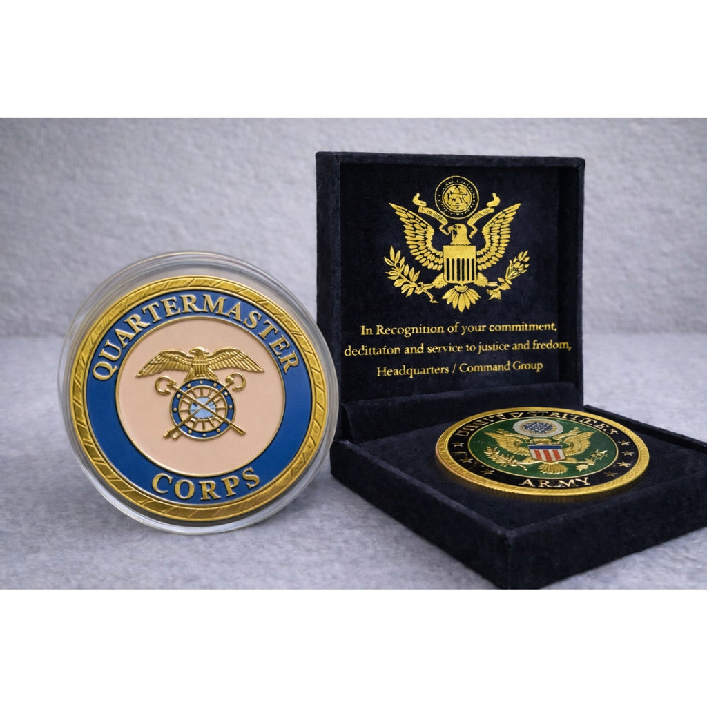 ARMY QUARTERMASTER CORPS MILITARY SEAL 1.5" w/ Velvet Case Archivement Arward