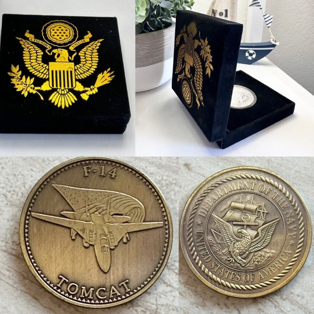 US Navy F-14 Tomcat Challenge Coin United States Navy USN w/ Retirement Award