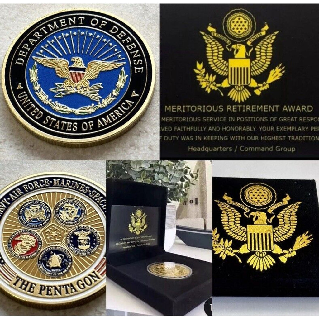 DOD Department Of Defense Pentagon Challenge Coin With Retirement Award