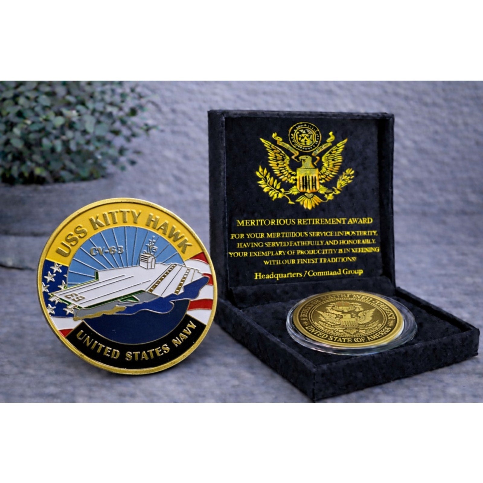 US NAVY - USS KITTY HAWK - CV-63 - Challenge Coin w/ Retirement Award
