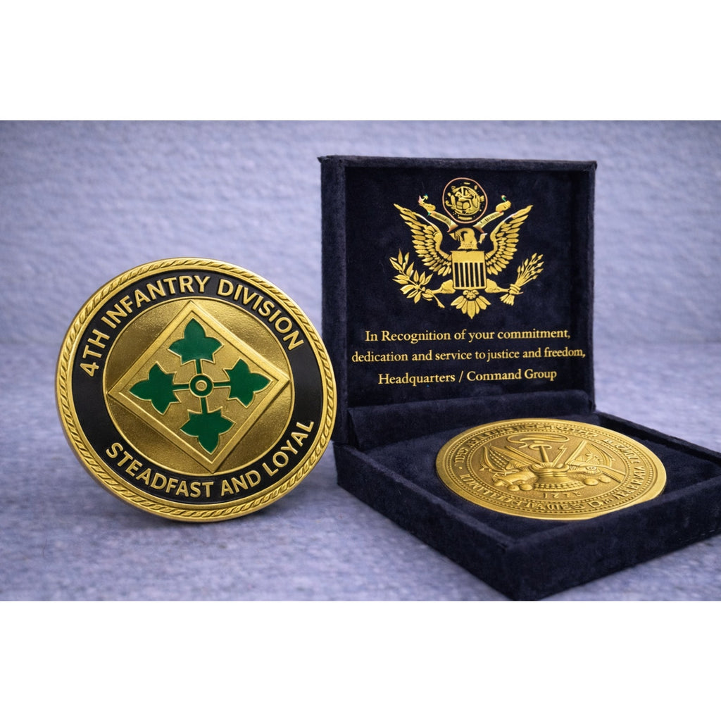 US ARMY 4th INFANTRY DIVISION Challenge Coin w/ Achievement Award