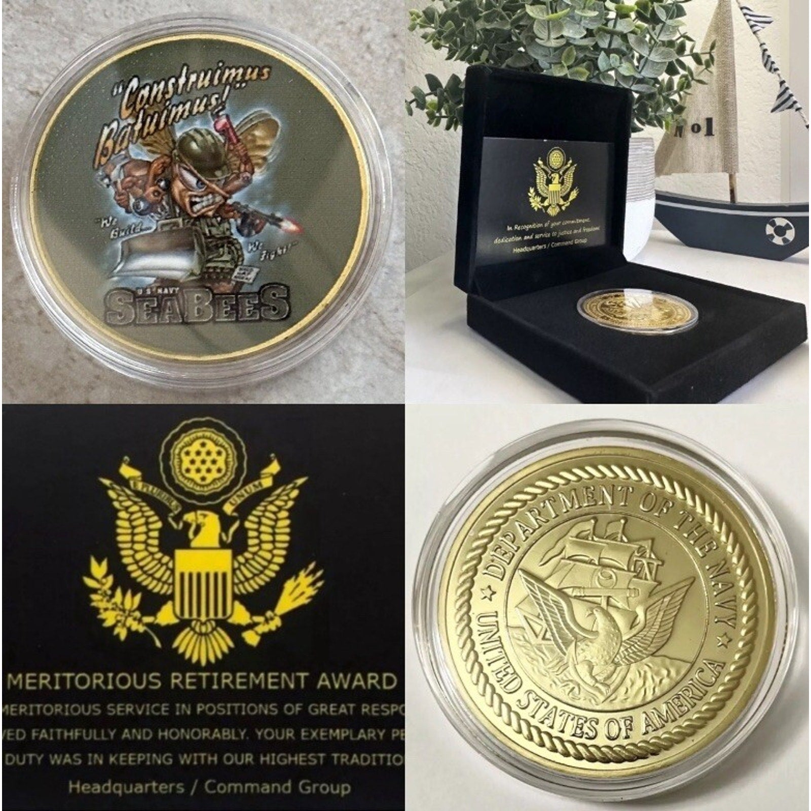 US Navy Seabees Coin “Constuimus Batuimimus”We Build-W.F W/ Retirement Award