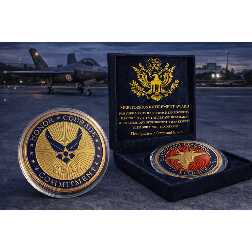 U S AIR FORCE F-35 Lightning II Challenge Coin w/ Retirement Award