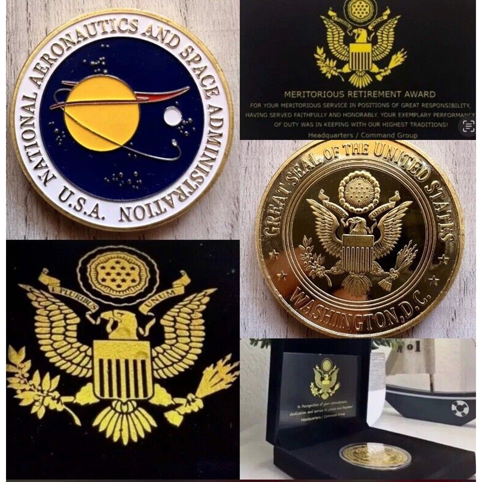 NATIONAL AERONAUTICS & SPACE ADMINISTRATION 'NASA' Coin W/Retirement Award