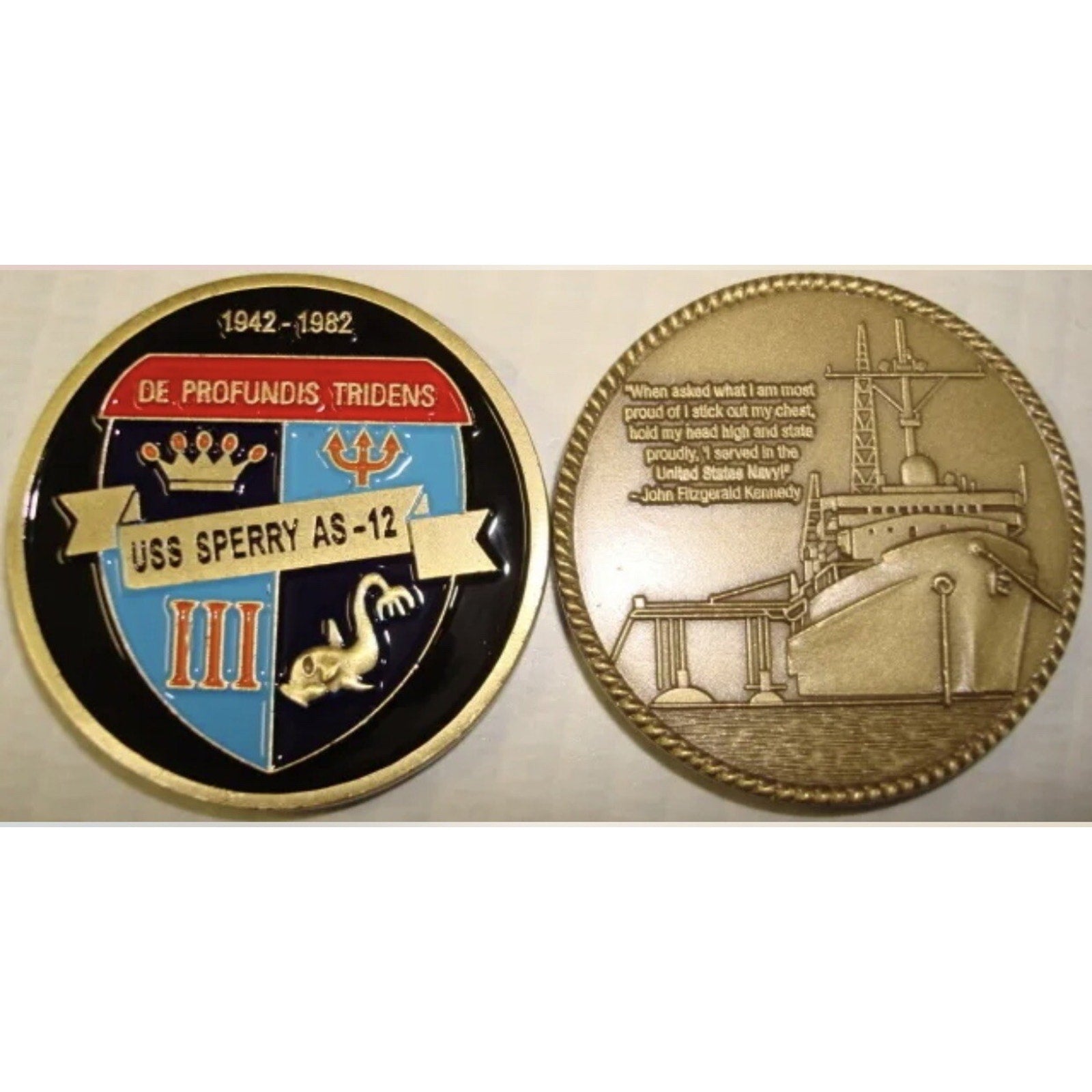 Rare USS Sperry AS 12 Submarine Tender Coin Navy USN w/ Retirement Award