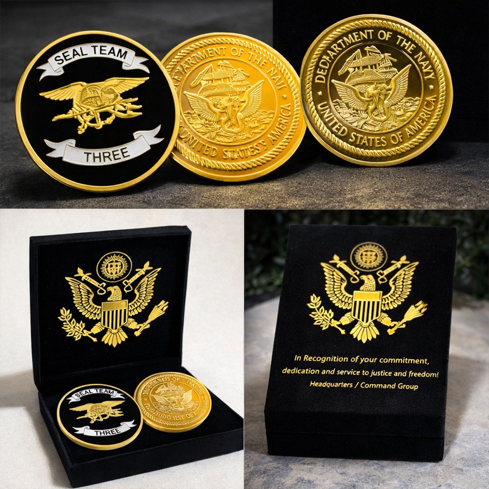 US NAVY SEAL TEAM THREE Challenge Coin USA with velvet gift box