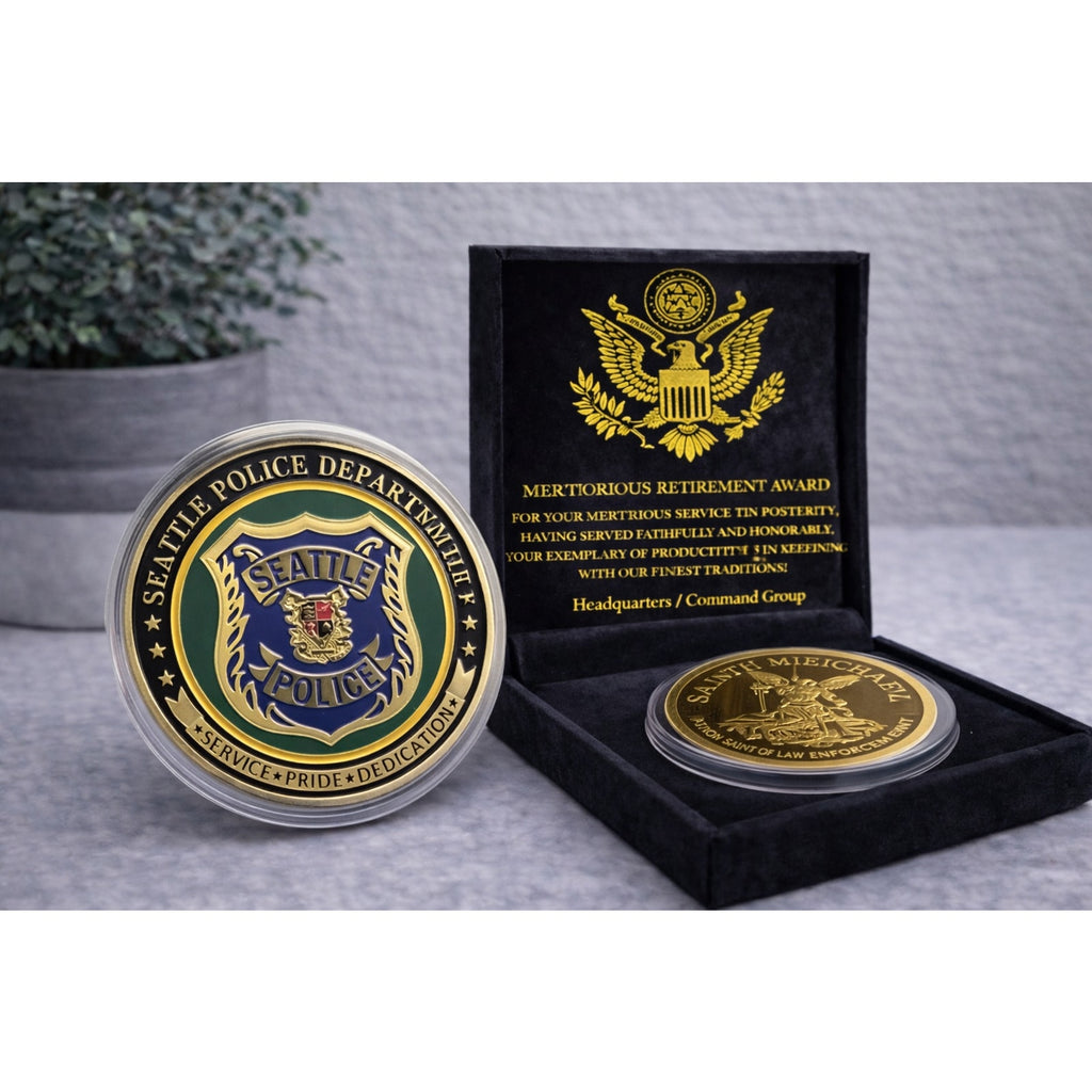 CITY OF SEATTLE, WA. Police Dept. Challenge Coin w/ Retirement Award