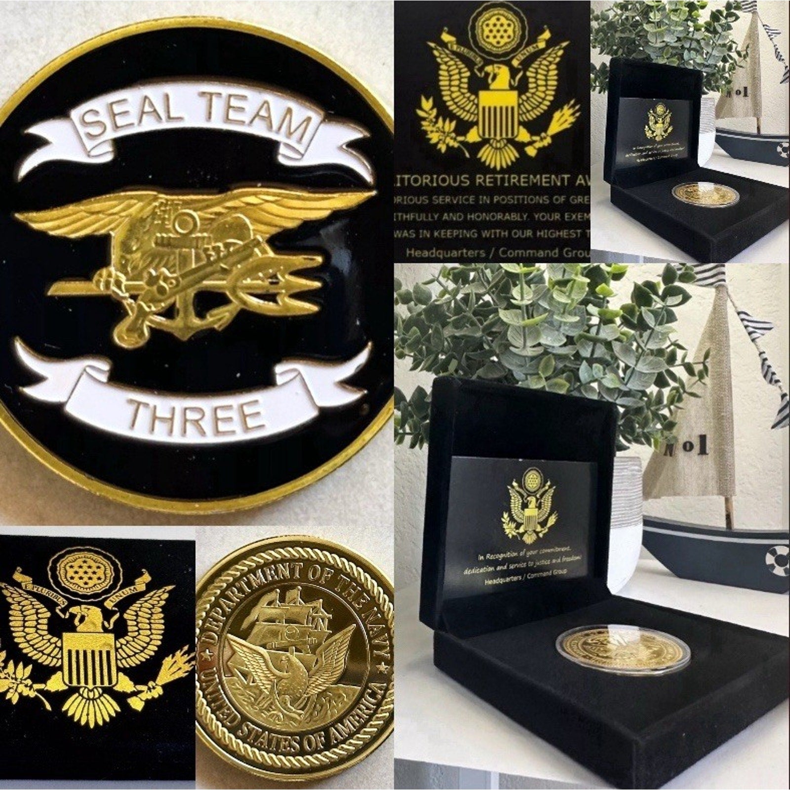 US NAVY SEAL TEAM THREE Challenge Coin With Retirement Award