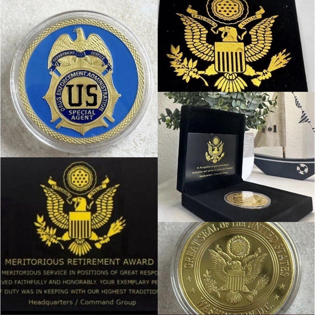 U S DRUG ENFORCEMENT ADMINISTRATION (DEA) Coin With Retirement Award