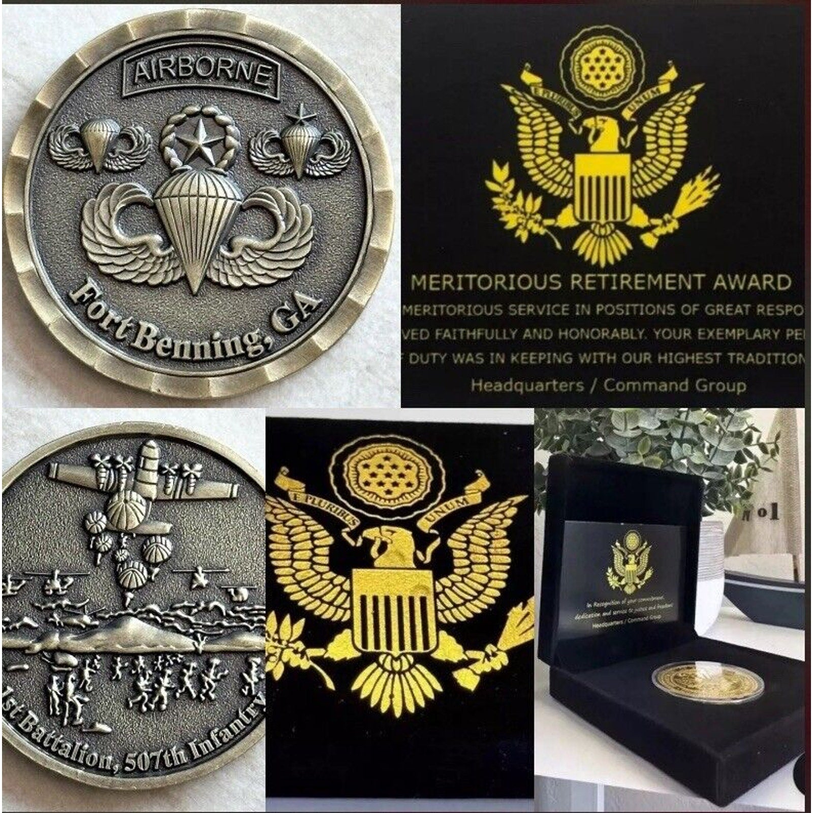 US Army Special Forces Airborne Challenge Coin Retirement Award