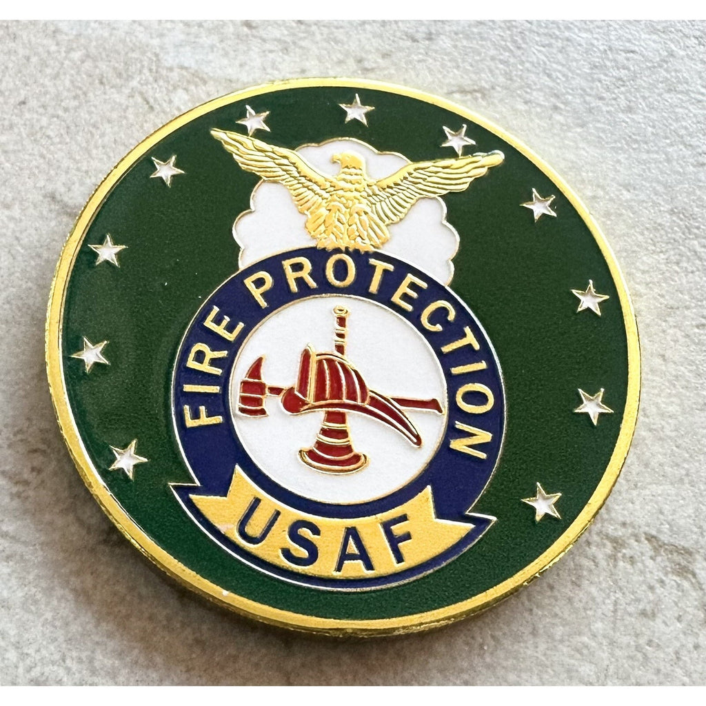 U S AIR FORCE Fire Department Protection Challeng Coin USAF w/ Achievement Award