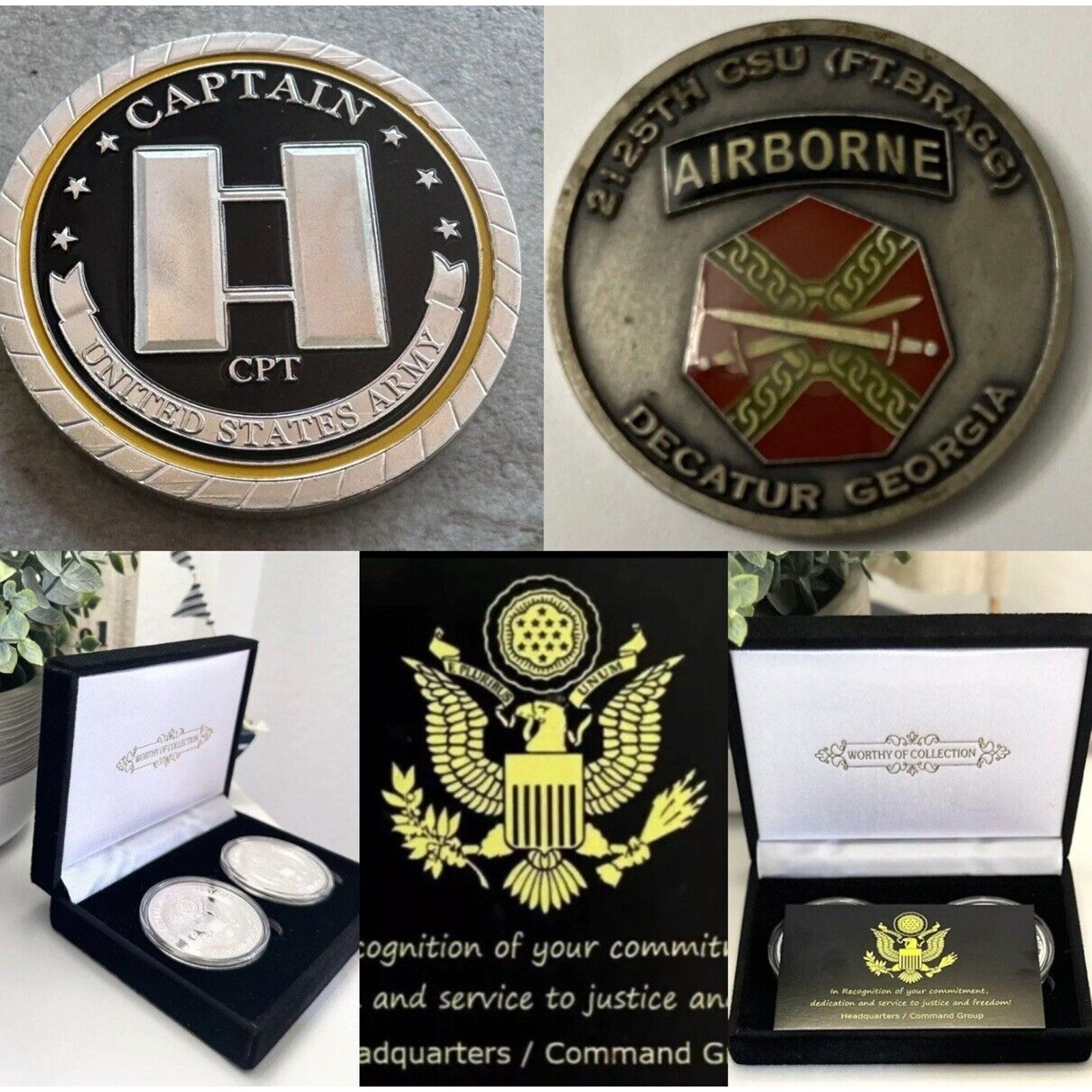 2pcs Army Rank Captain O-3 And 2-125th GSU Airborne (Ft. Bragg) CHALLENGE COIN