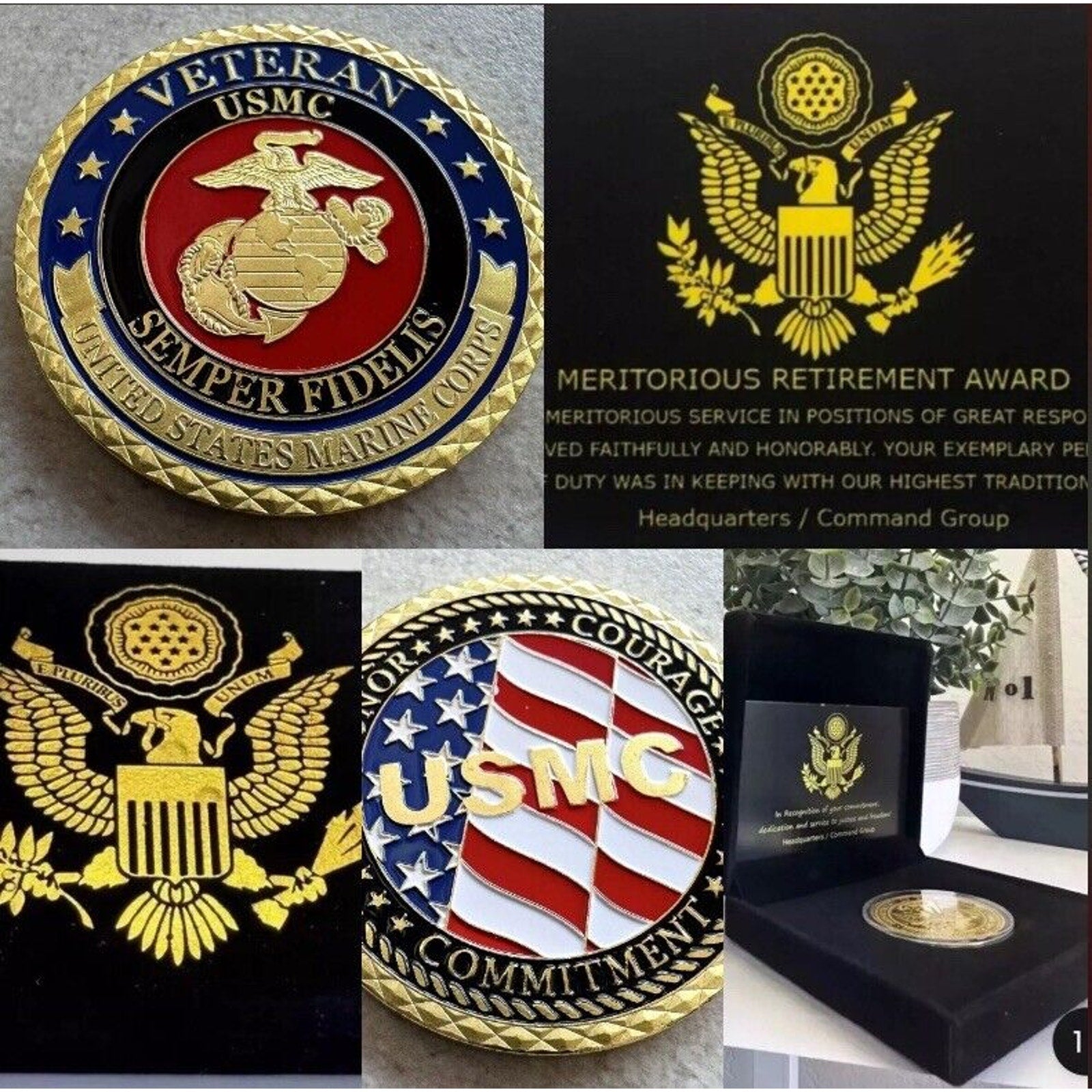 US MARINE CORPS VETERAN Challenge Coin Retirement Award