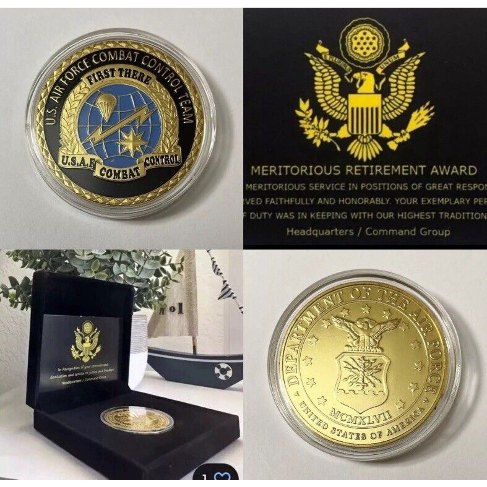 COMBAT CONTROL Coin United States AIR FORCE USAF Wing W/Retirement Award