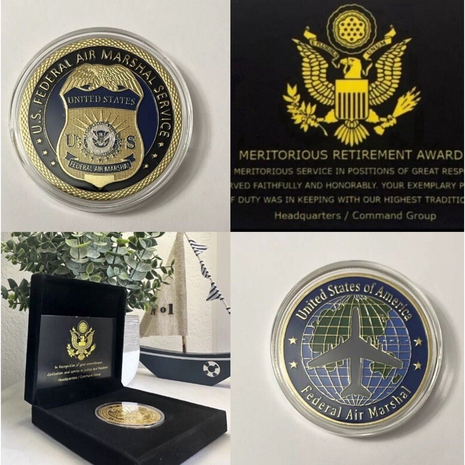 U S Federal Air Marshal Challenge Coin With Retirement Award