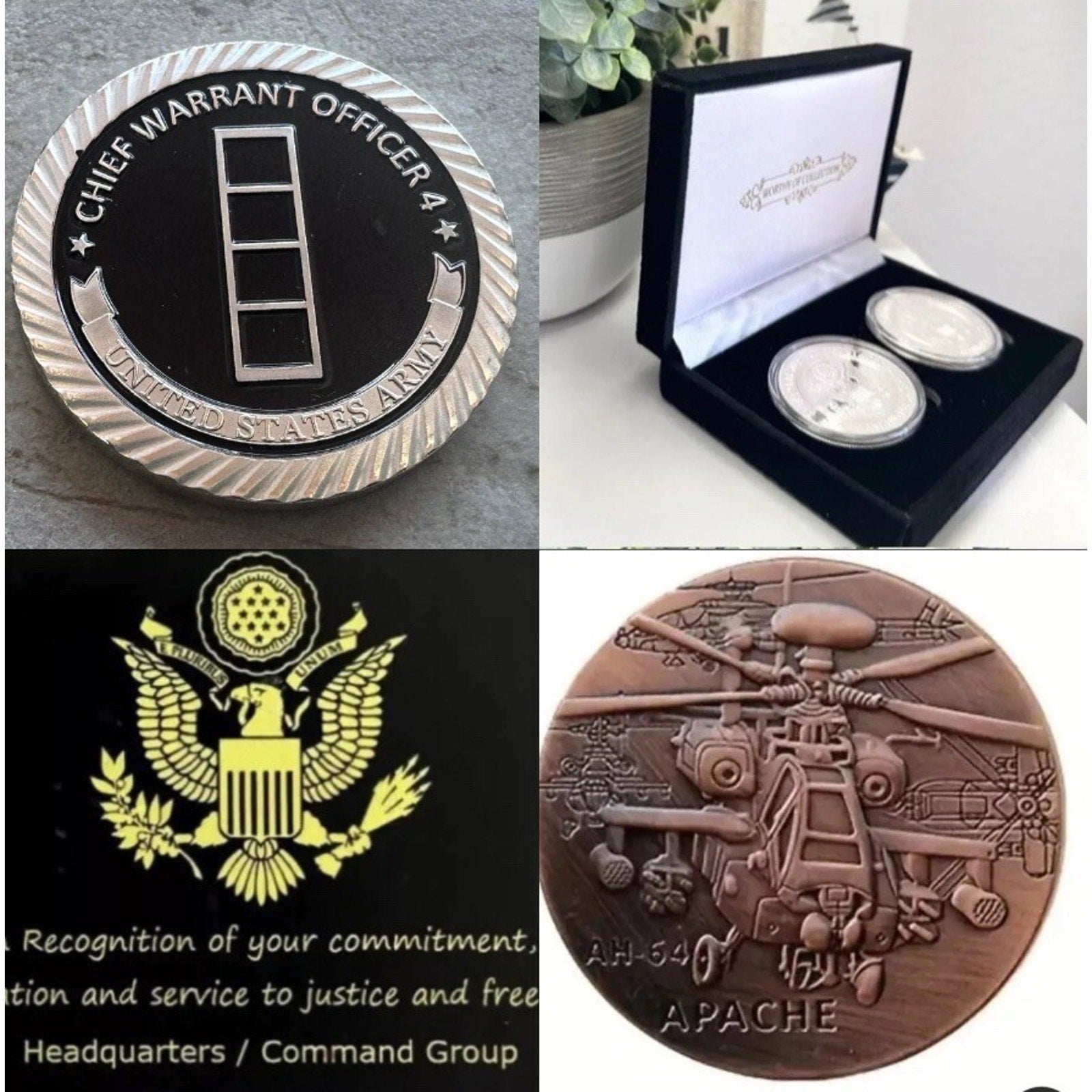 U.S. Army Aviation Warrant Officer 4 AH-64 Apache Aviator Set Of 2 Coins