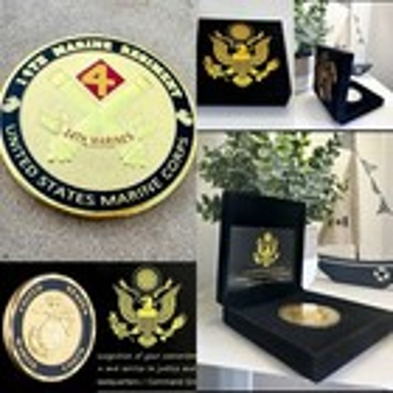S MARINE CORPS - 14th MARINE REGIMENT Challenge Coin With Case Retirement Award