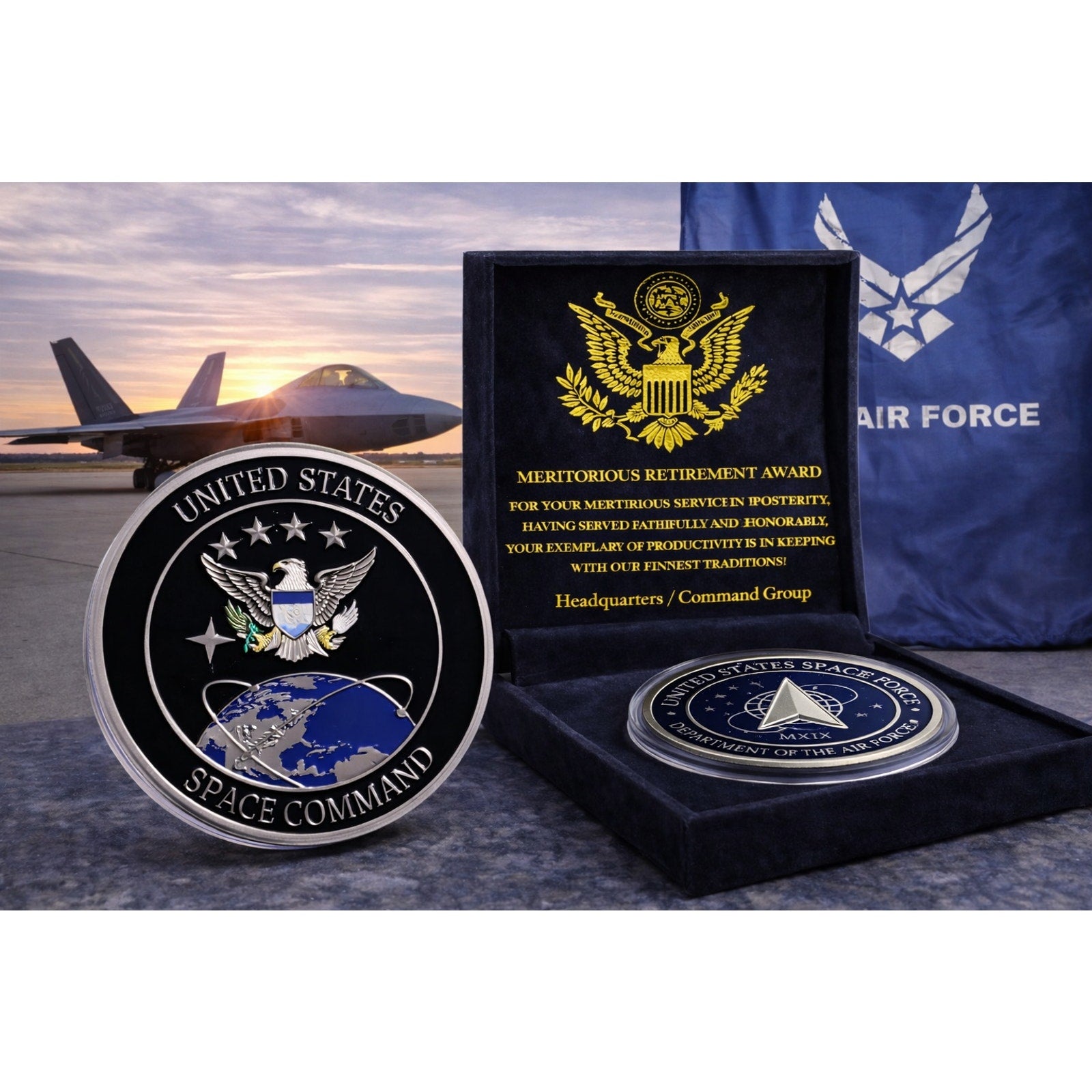 US Space Force AIR FORCE SPACE COMMAND Challenge Coin w/ Retirement Award