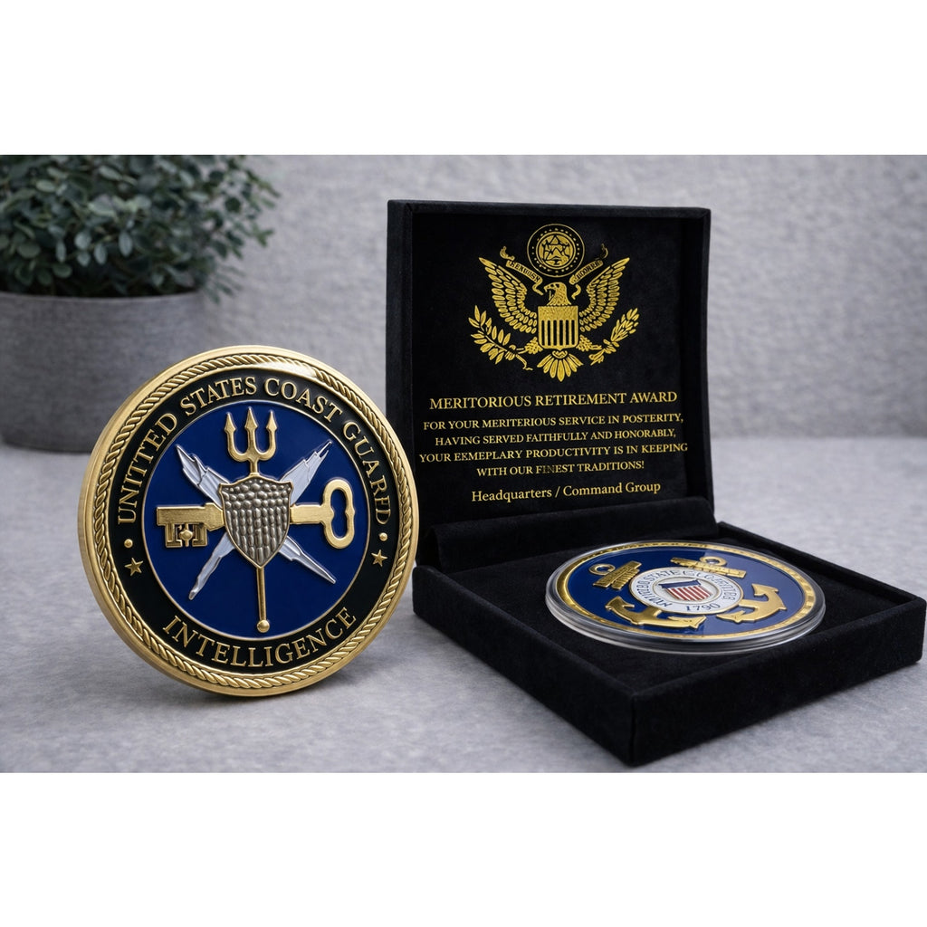 US COAST GUARD INTELLIGENCE Challenge Coin w/ Retirement Award