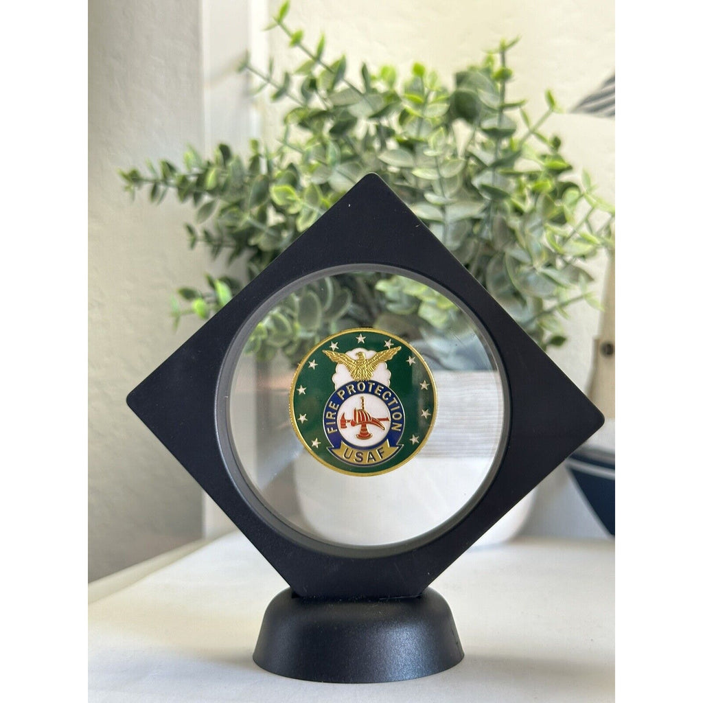 U S AIR FORCE Fire Protection Challenge Coin With Display Case