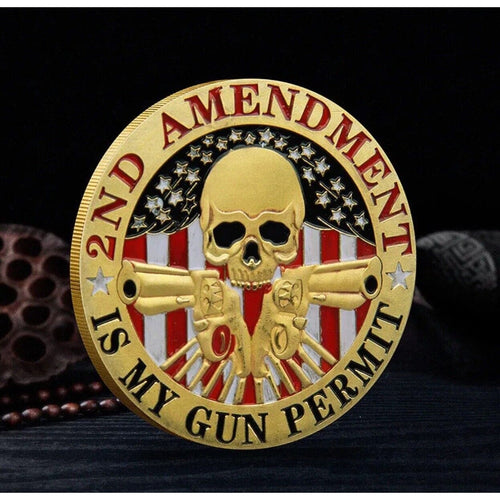 Amendment Is My Gun Permit Skull Challenge Coin USA