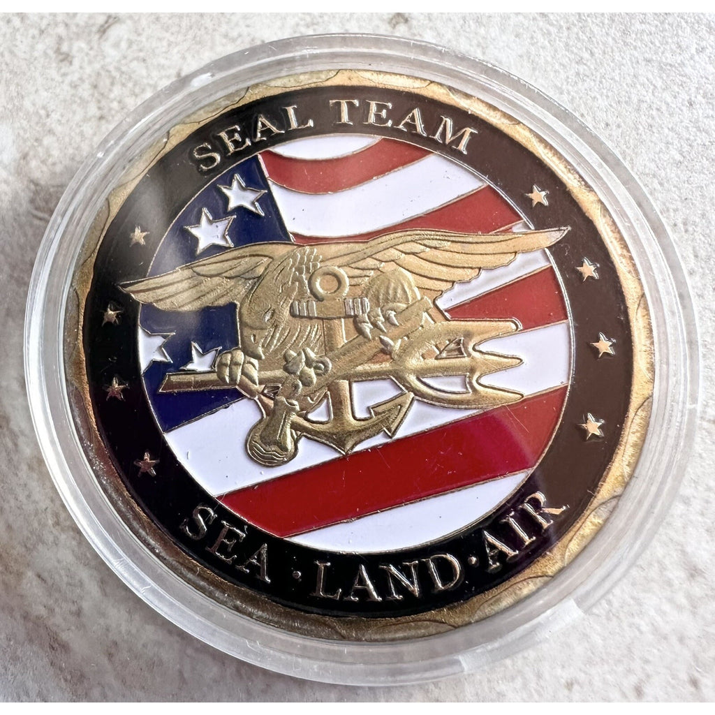 US Navy Seal Team Sea Land Air Military Challenge Coin w/ Retirement Award