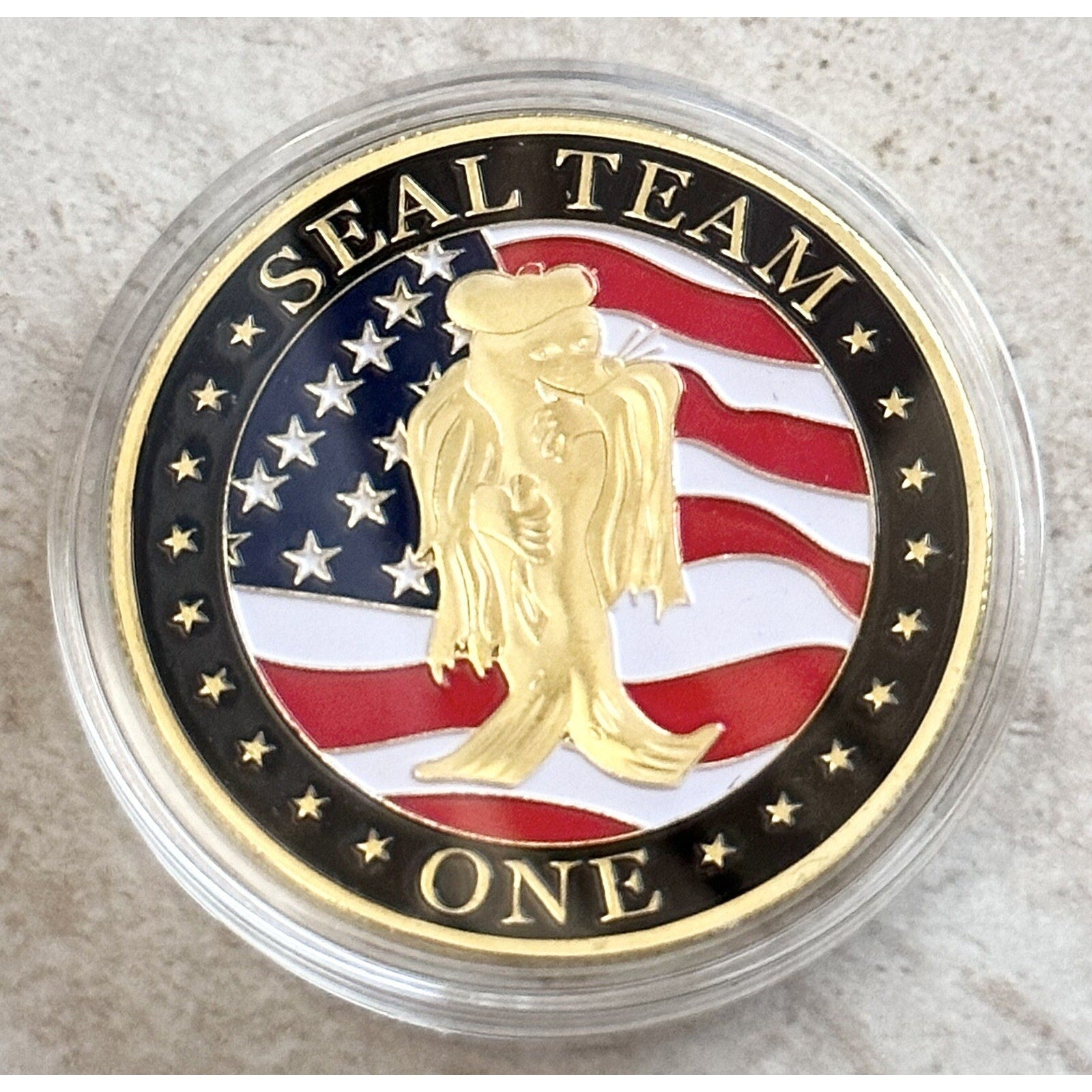US NAVY SEAL TEAM ONE Challenge Coin w/ Retirement Award