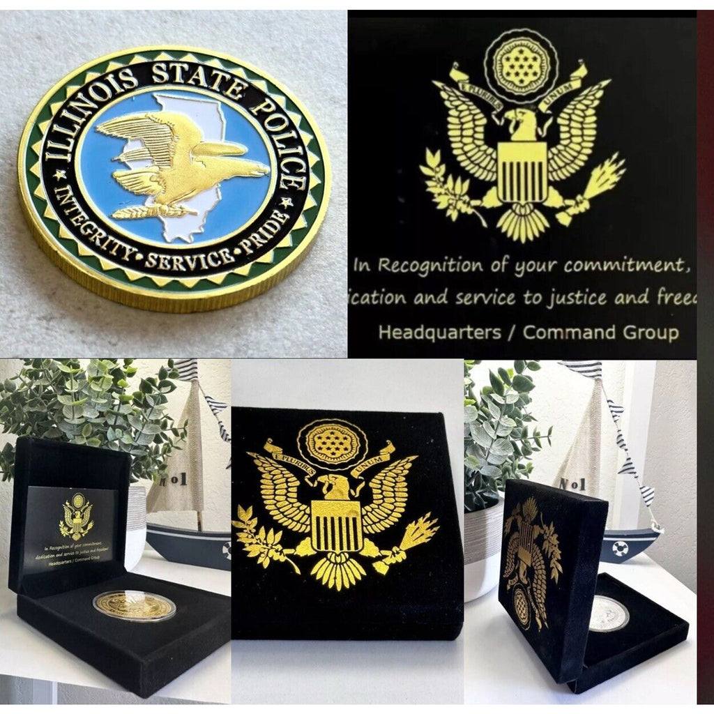 ILLINOIS STATE POLICE Officer Agent Badge With Velvet Case Box Coin