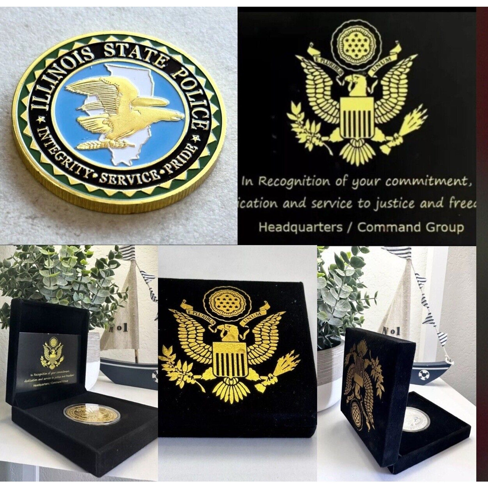 ILLINOIS STATE POLICE Officer Agent Badge With Velvet Case Box Coin