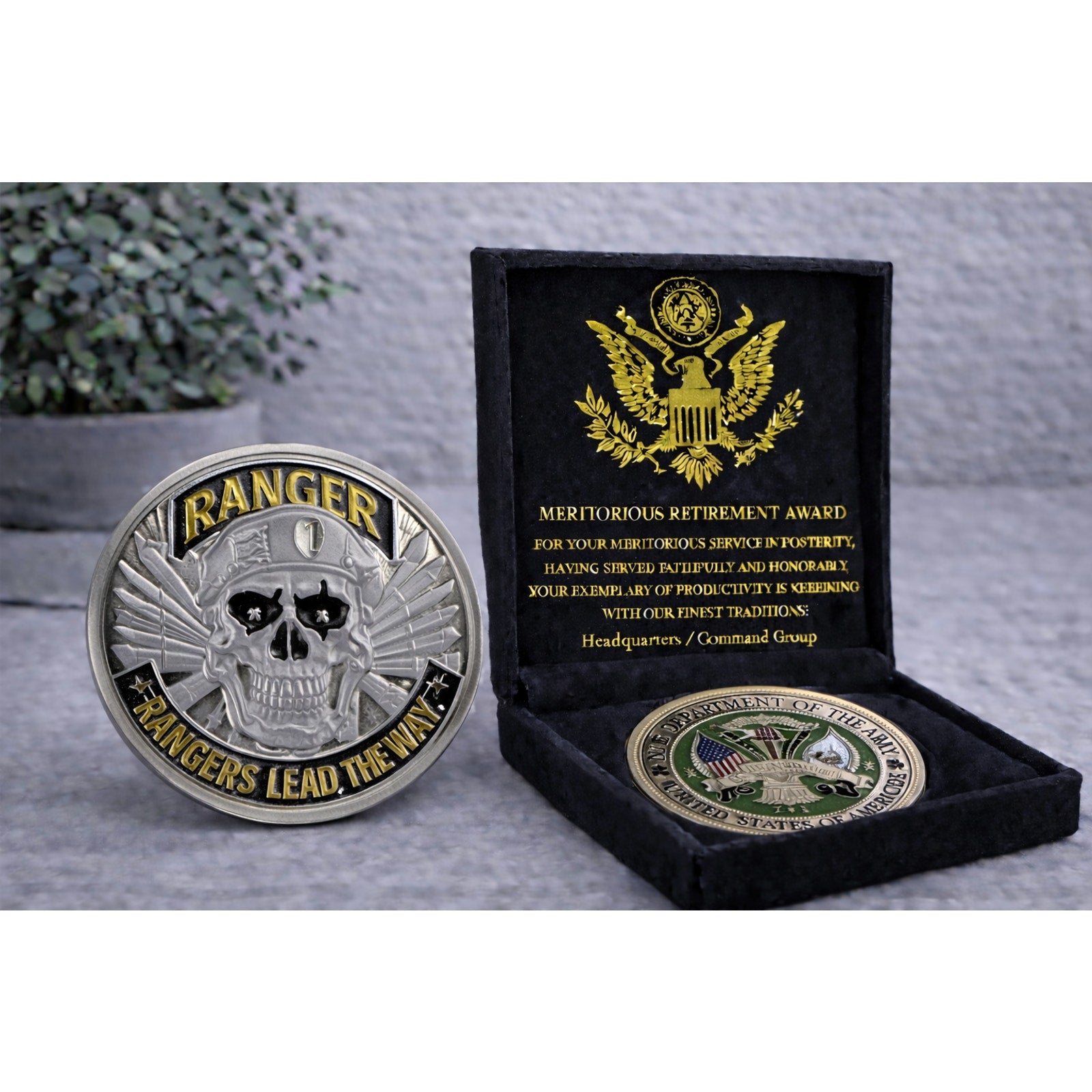 US ARMY RANGERS Lead The Way Challenge Coin w/ Retirement Award