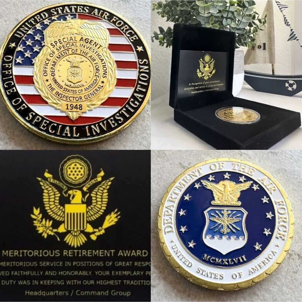 U S Air Force OFFICE OF SPECIAL INVESTIGATIONS Coin W/ Retirement Award